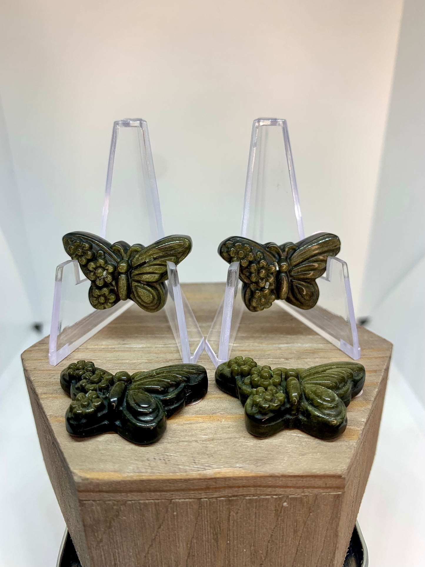 1.3” BRIGHT Crystal Butterfly Golden Sheen Obsidian Floral Detailed Butterfly Polished Mineral Carvings