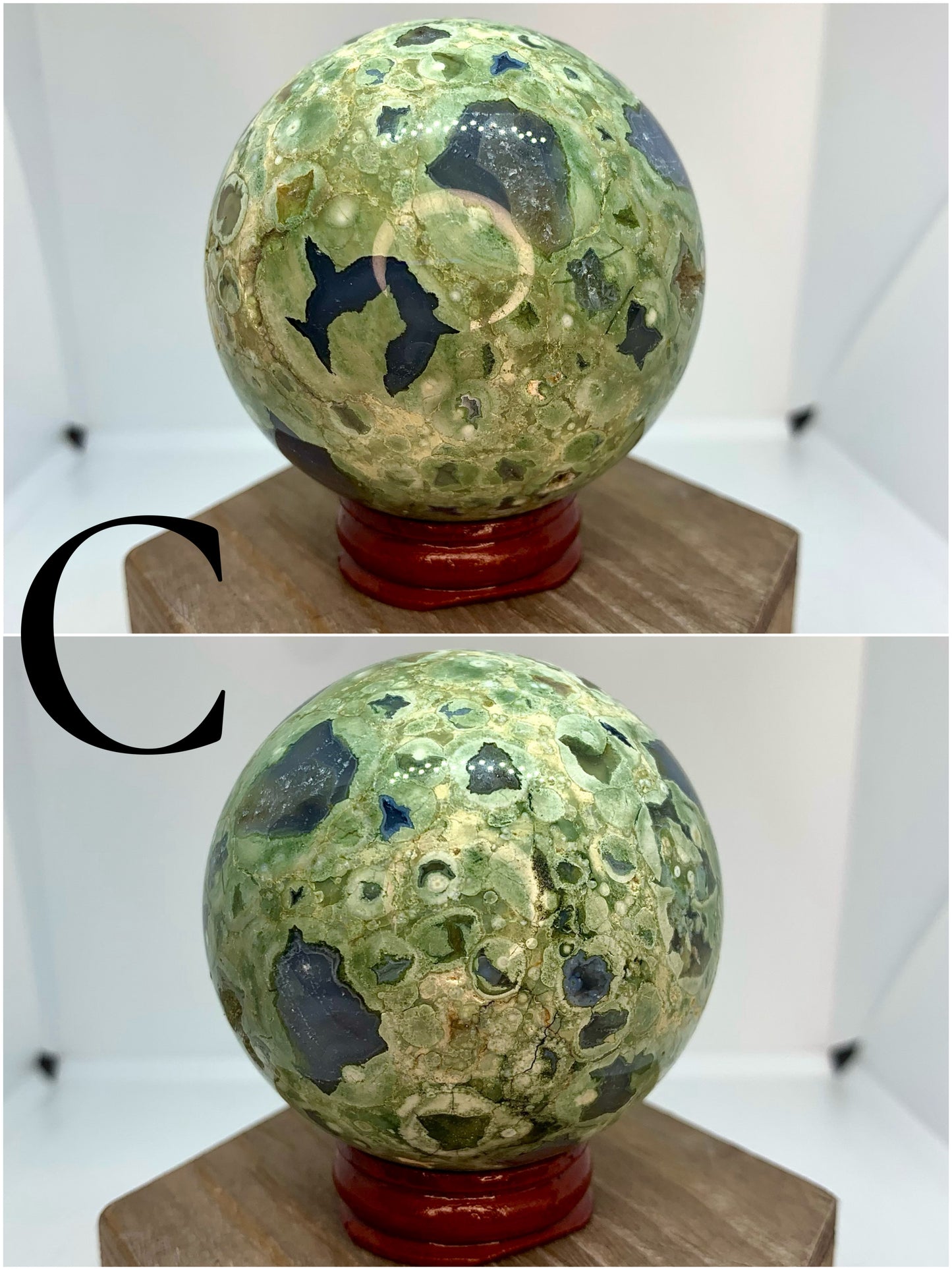 VIBRANT Crystal Rainforest Jasper Rhyolite Mineral Polished Sphere Carvings WITH Sphere Stand