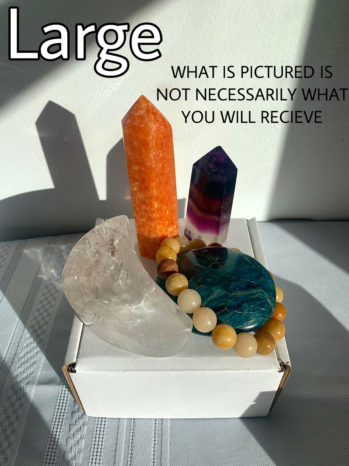 CRYSTAL MYSTERY BOX, 3 Sizes, Metaphysical Healing Crystal Suprise Mix with Towers, Carvings, Tumbled Stones, Jewelry and More!