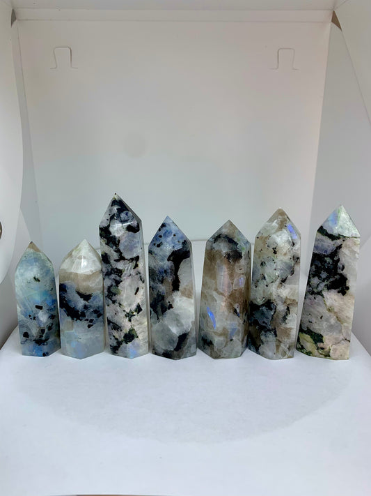 FLASHY Rainbow Moonstone Crystal Polished Towers Mineral Points (you choose)