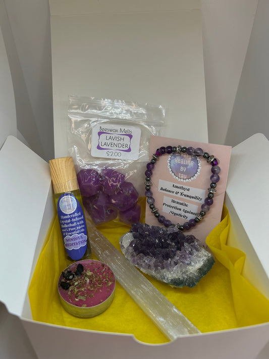 Mellow Marvels Holiday Crystal Gift Boxes w/ Handmade Body Care and Crystal Rollerball/Jewelry Premade Gift Set, Style: 2 Options