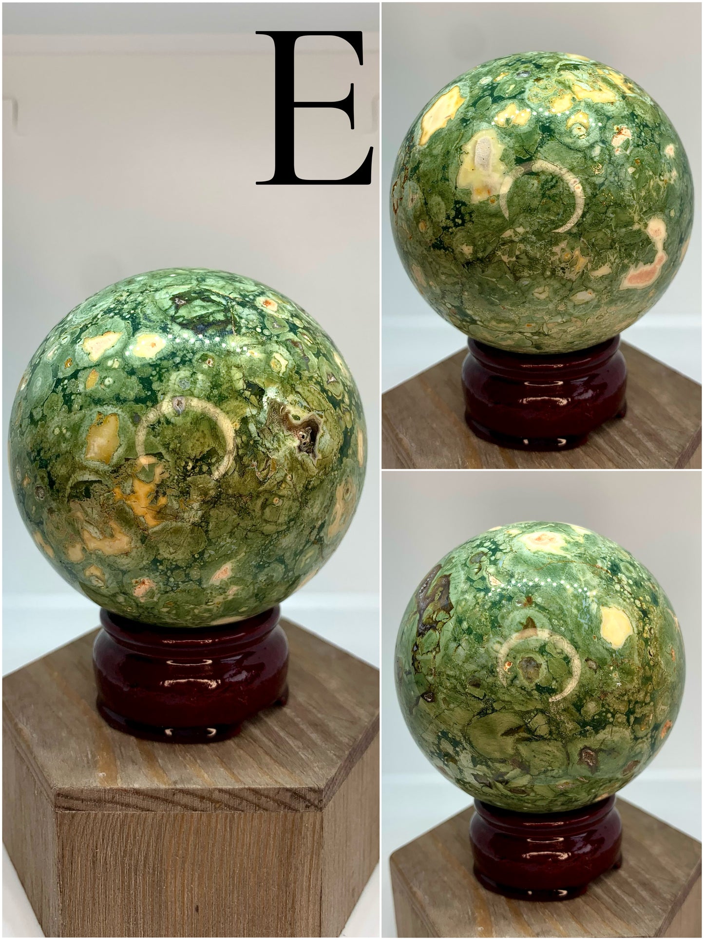 VIBRANT Crystal Rainforest Jasper Rhyolite Mineral Polished Sphere Carvings WITH Sphere Stand