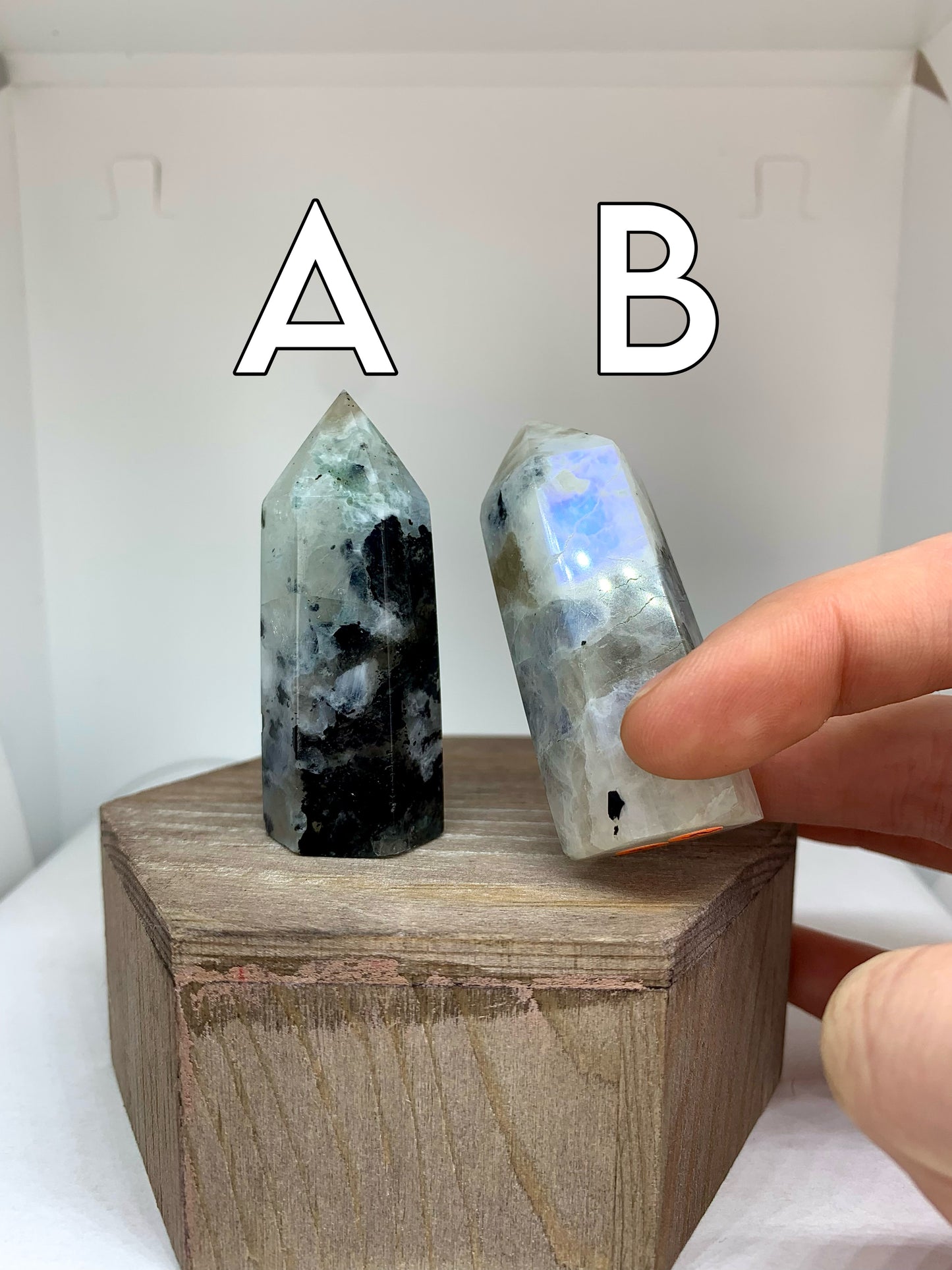 FLASHY Rainbow Moonstone Crystal Polished Towers Mineral Points (you choose)