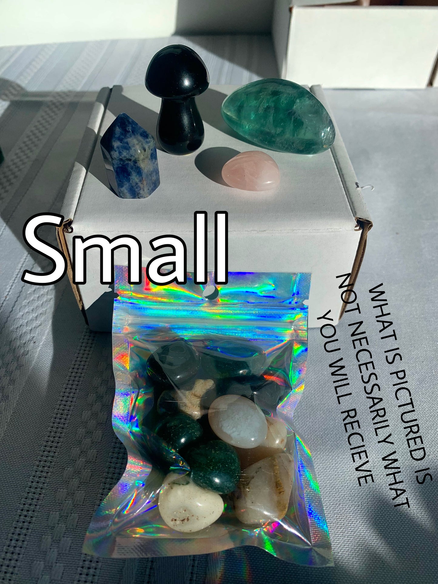 CRYSTAL MYSTERY BOX, 3 Sizes, Metaphysical Healing Crystal Suprise Mix with Towers, Carvings, Tumbled Stones, Jewelry and More!