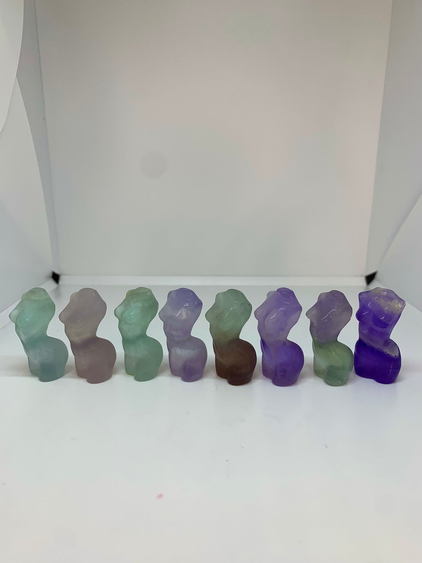 1.4” Crystal Fluorite Female Woman Body Carving Purple Green Blue Fluorite Polished Mineral Meditation Stone