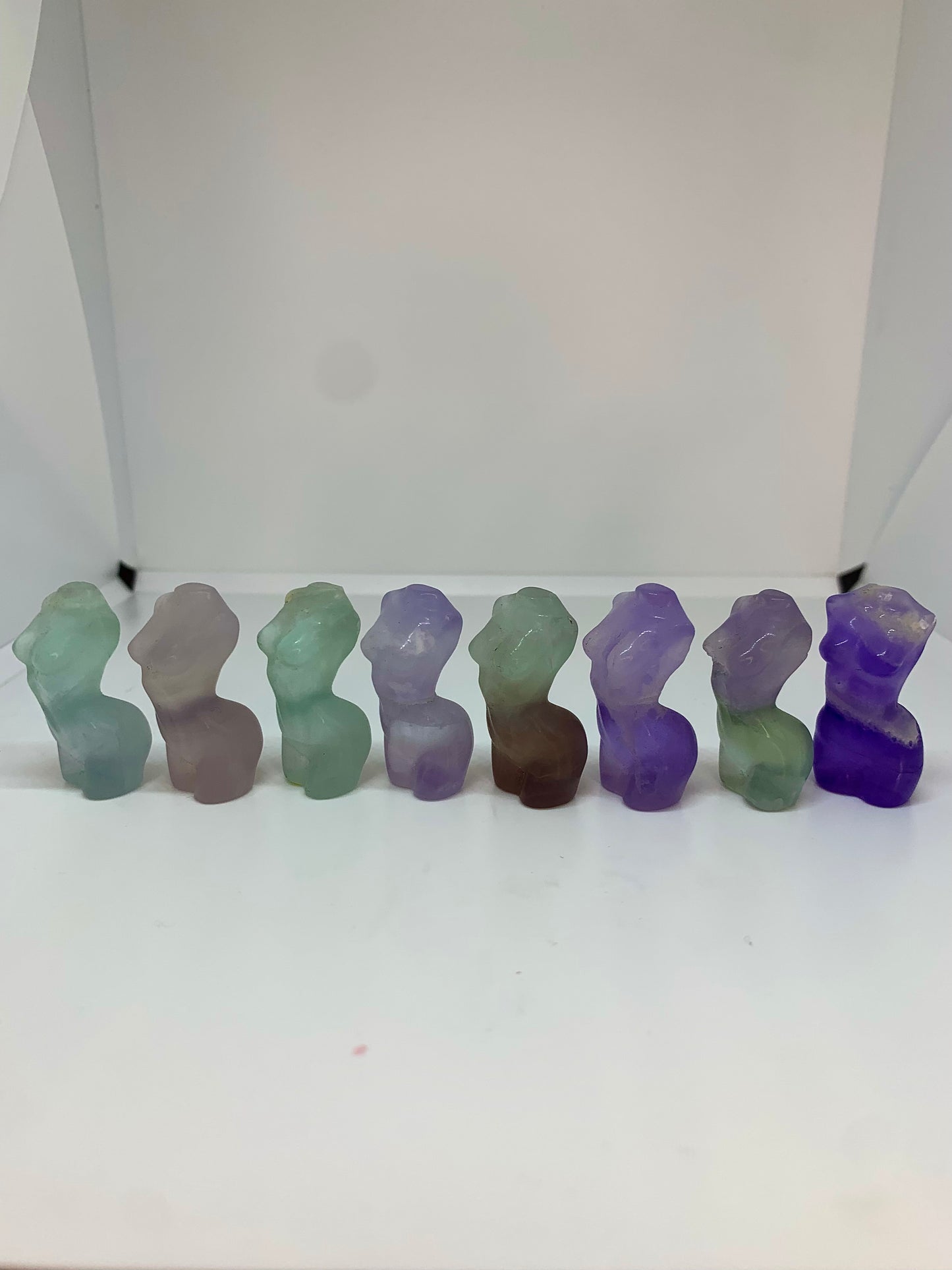 1.4” Crystal Fluorite Female Woman Body Carving Purple Green Blue Fluorite Polished Mineral Meditation Stone