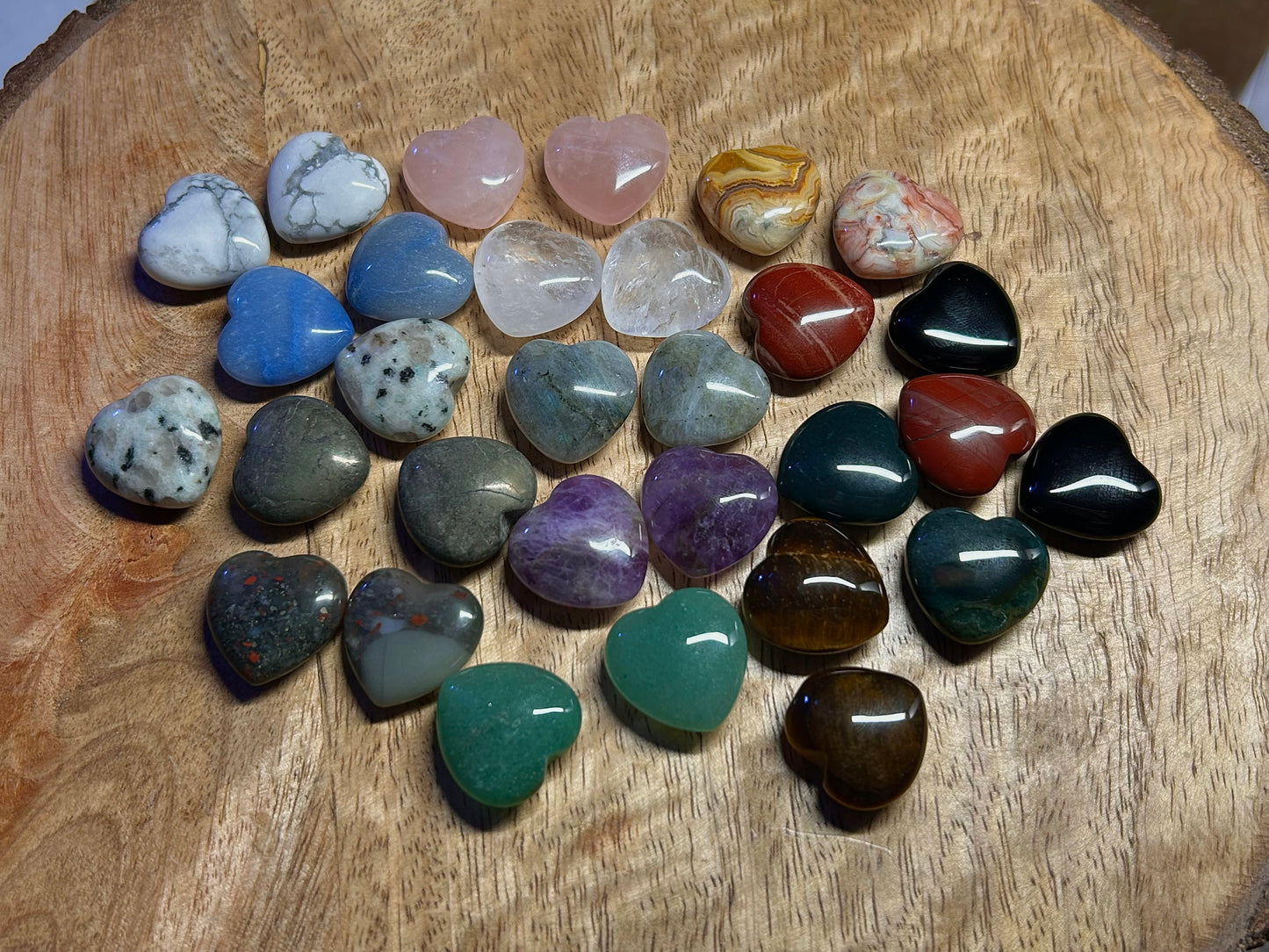 Crystal Mini Heart Carvings Love Pocket Stone in Multiple Mineral Varieties, Quartz, Labradorite, Pyrite, Tigers Eye, Howlite, Jaspers