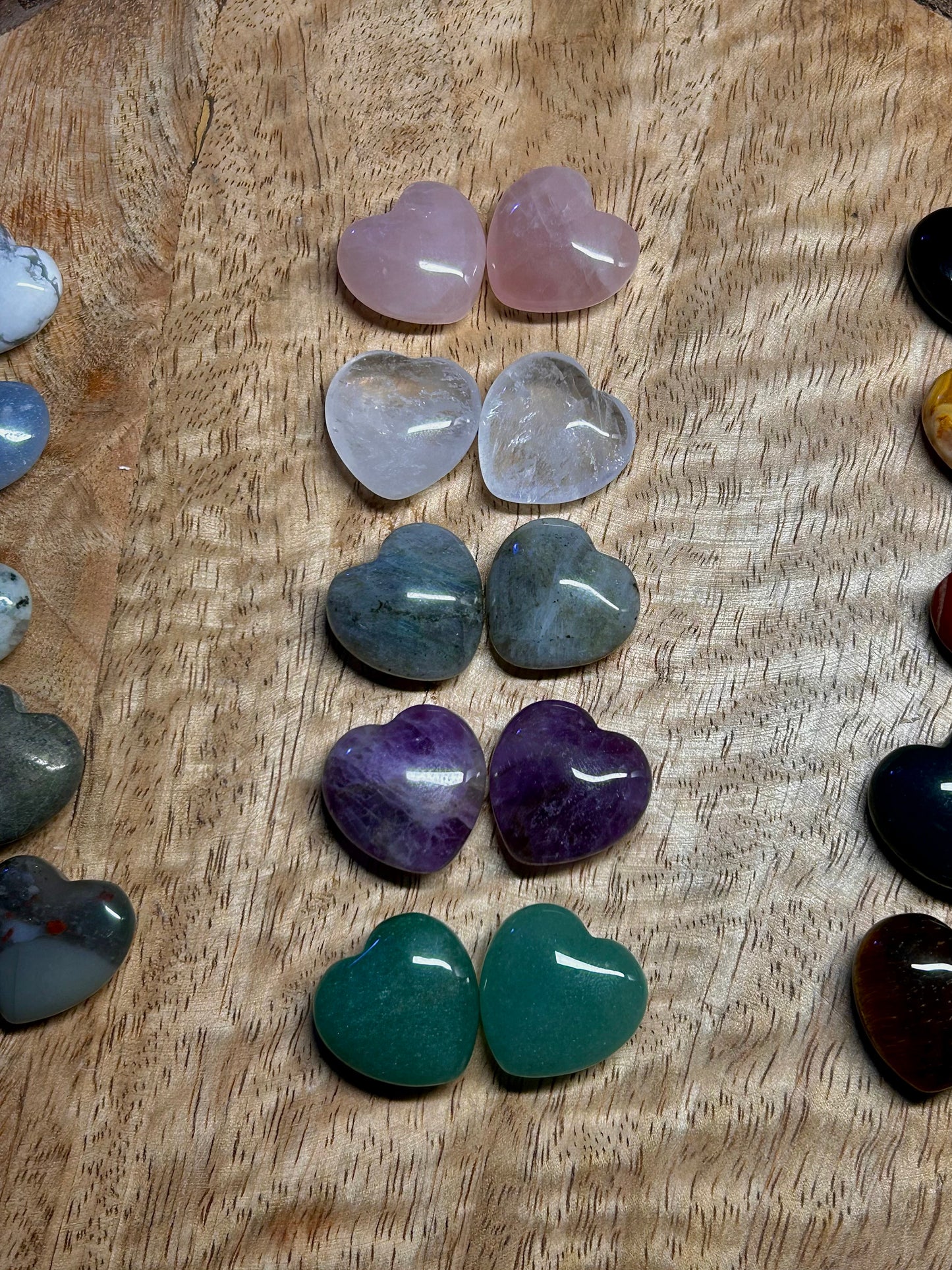 Crystal Mini Heart Carvings Love Pocket Stone in Multiple Mineral Varieties, Quartz, Labradorite, Pyrite, Tigers Eye, Howlite, Jaspers