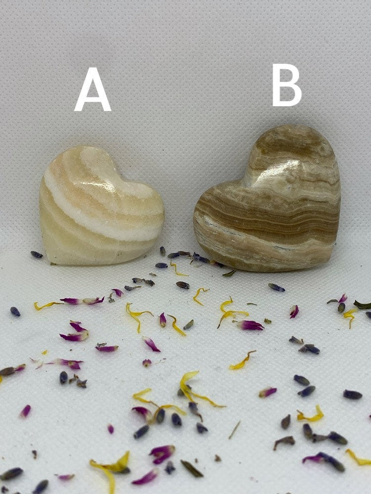 Polished Aragonite Crystal Heart Carvings ( YOU CHOOSE )