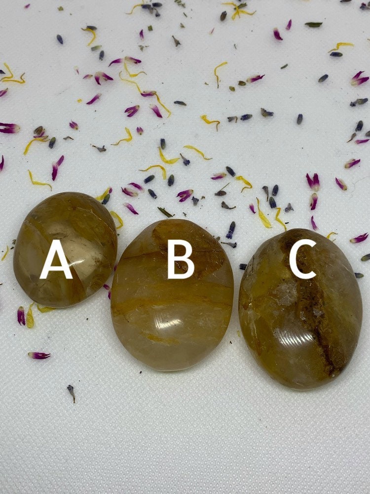 GoldenHealer Quartz Crystal Polished Carved Golden Hematoid Palm Stones ( YOU CHOOSE )