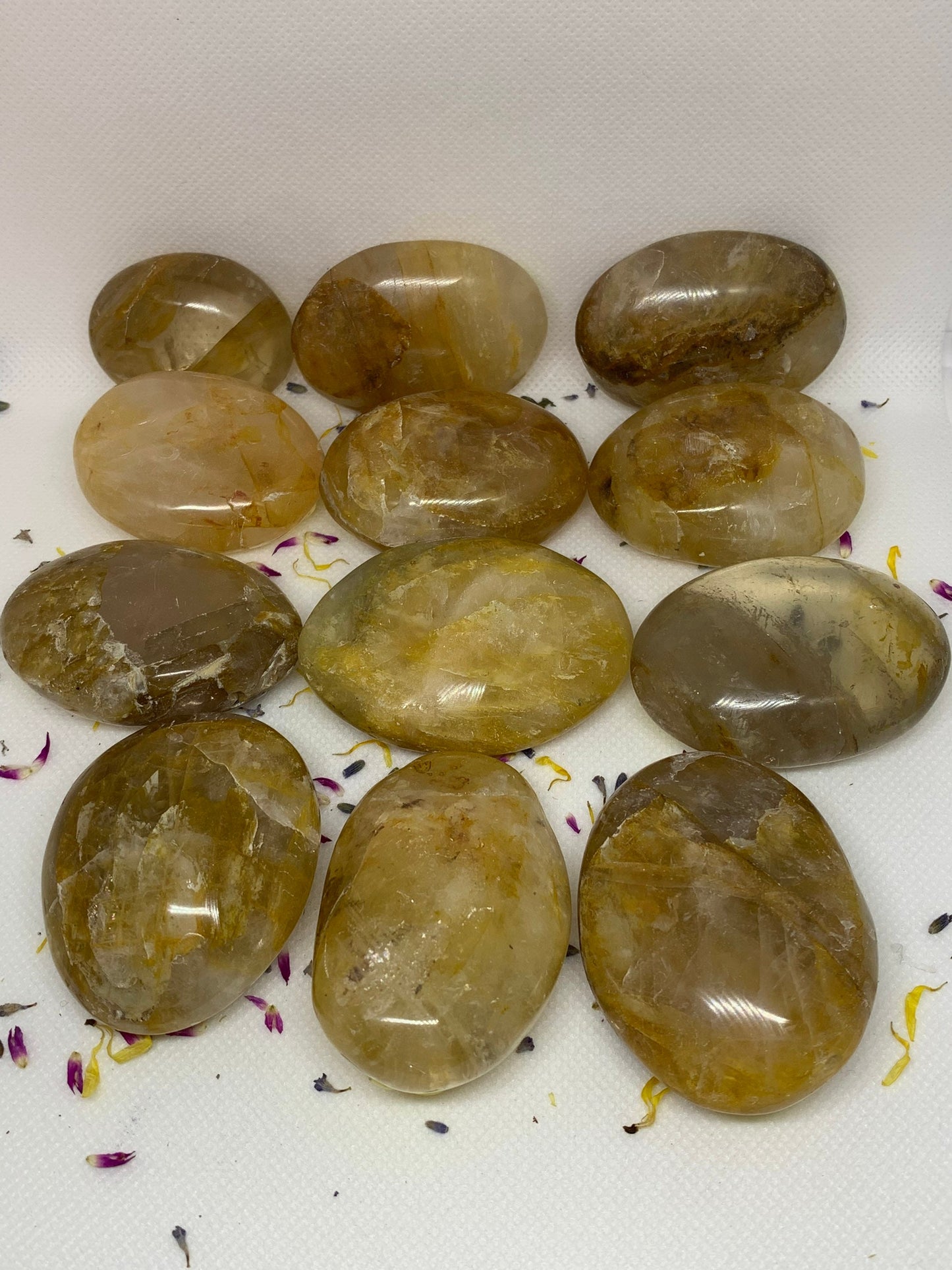 GoldenHealer Quartz Crystal Polished Carved Golden Hematoid Palm Stones ( YOU CHOOSE )