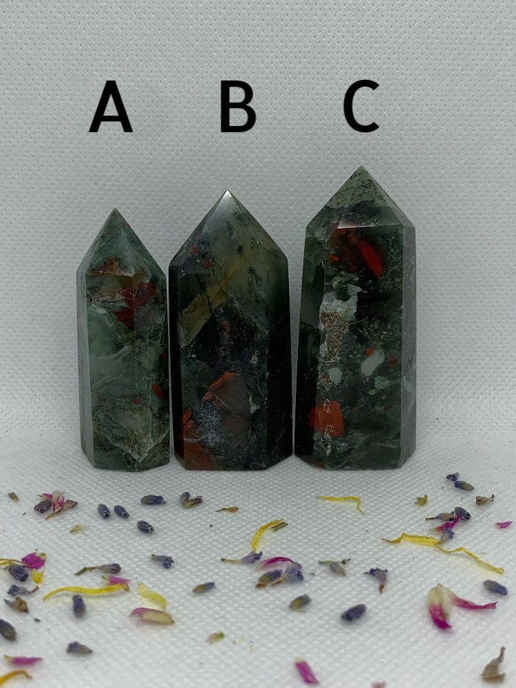 African Bloodstone Crystal Polished Carved Towers / Points ( YOU CHOOSE )