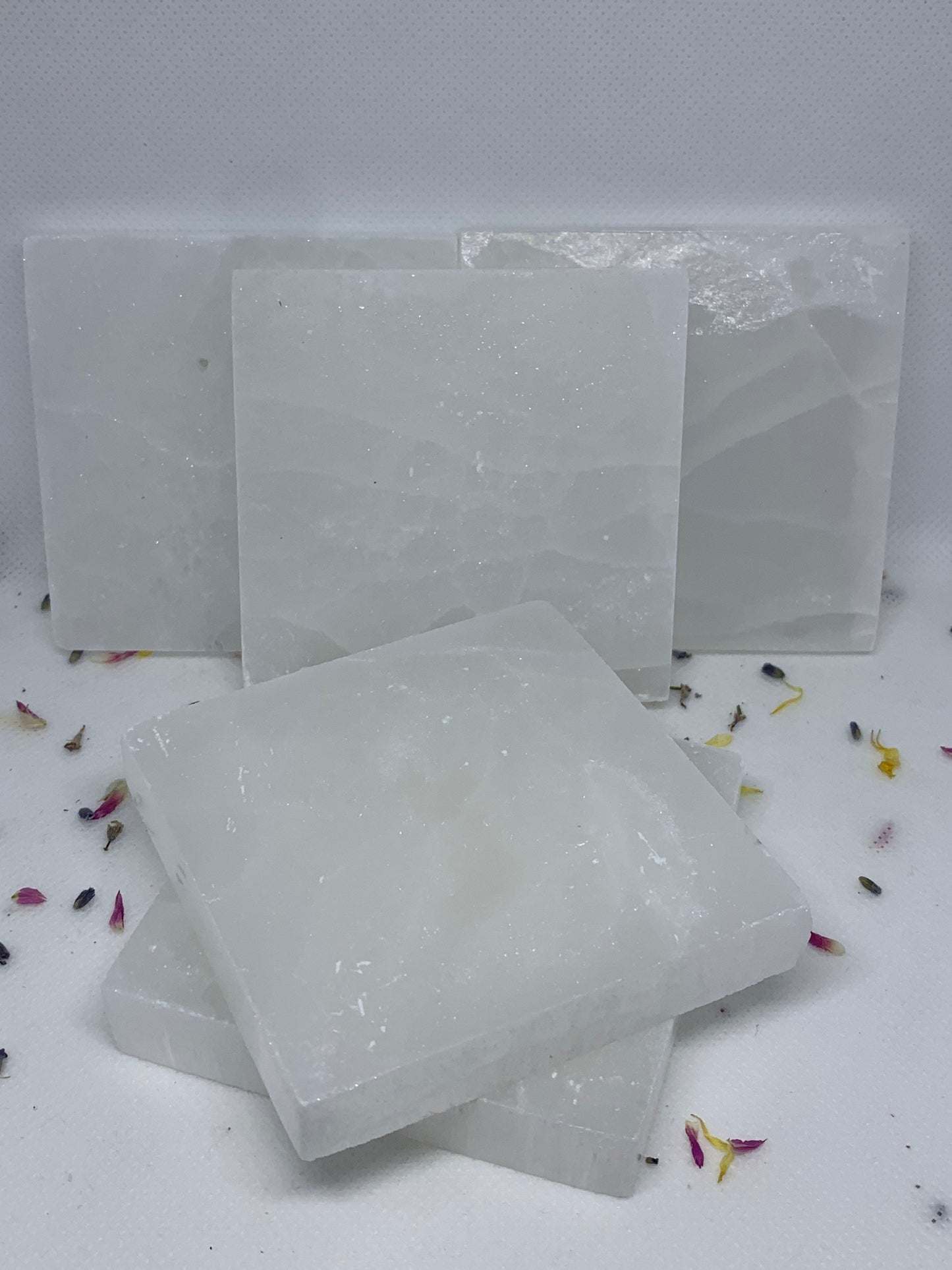 3.25 Inch Selenite Crystal Polished Square Charging Plate / Tile Mineral Stone