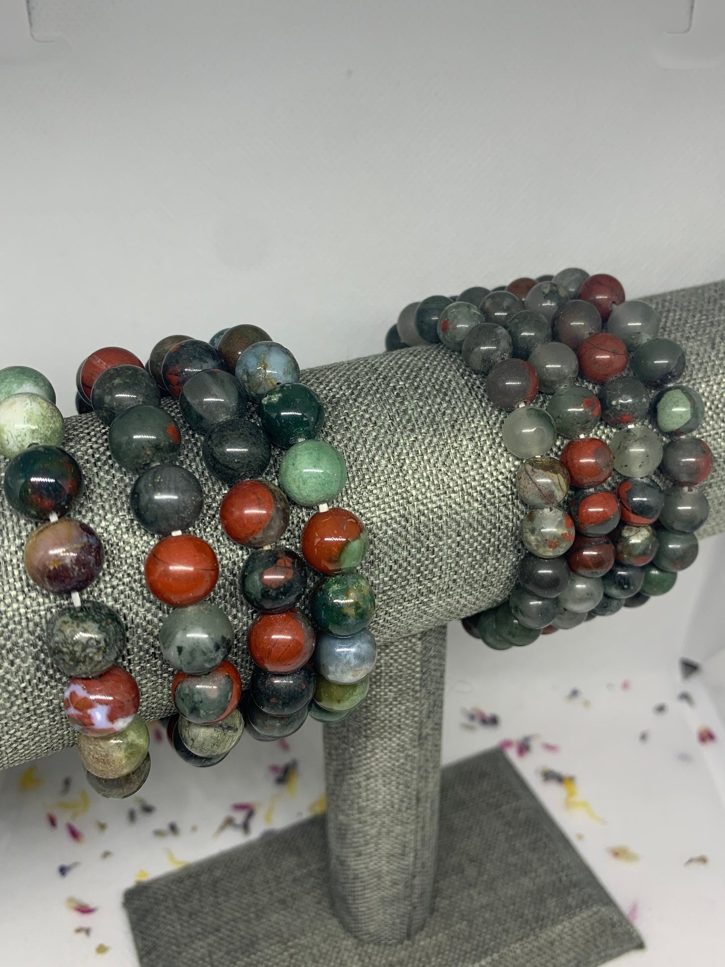 African Bloodstone 6-8mm Stretchy Beaded Crystal Bracelet