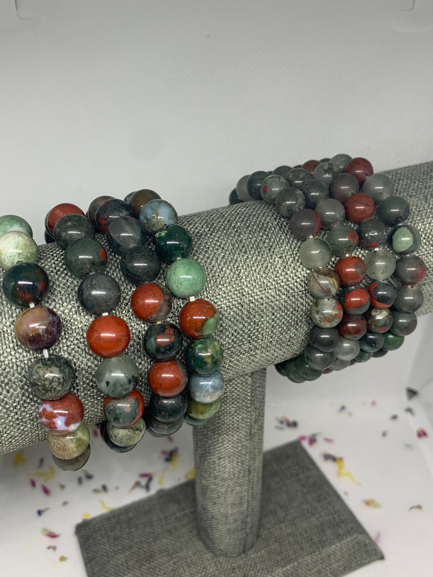 African Bloodstone 6-8mm Stretchy Beaded Crystal Bracelet