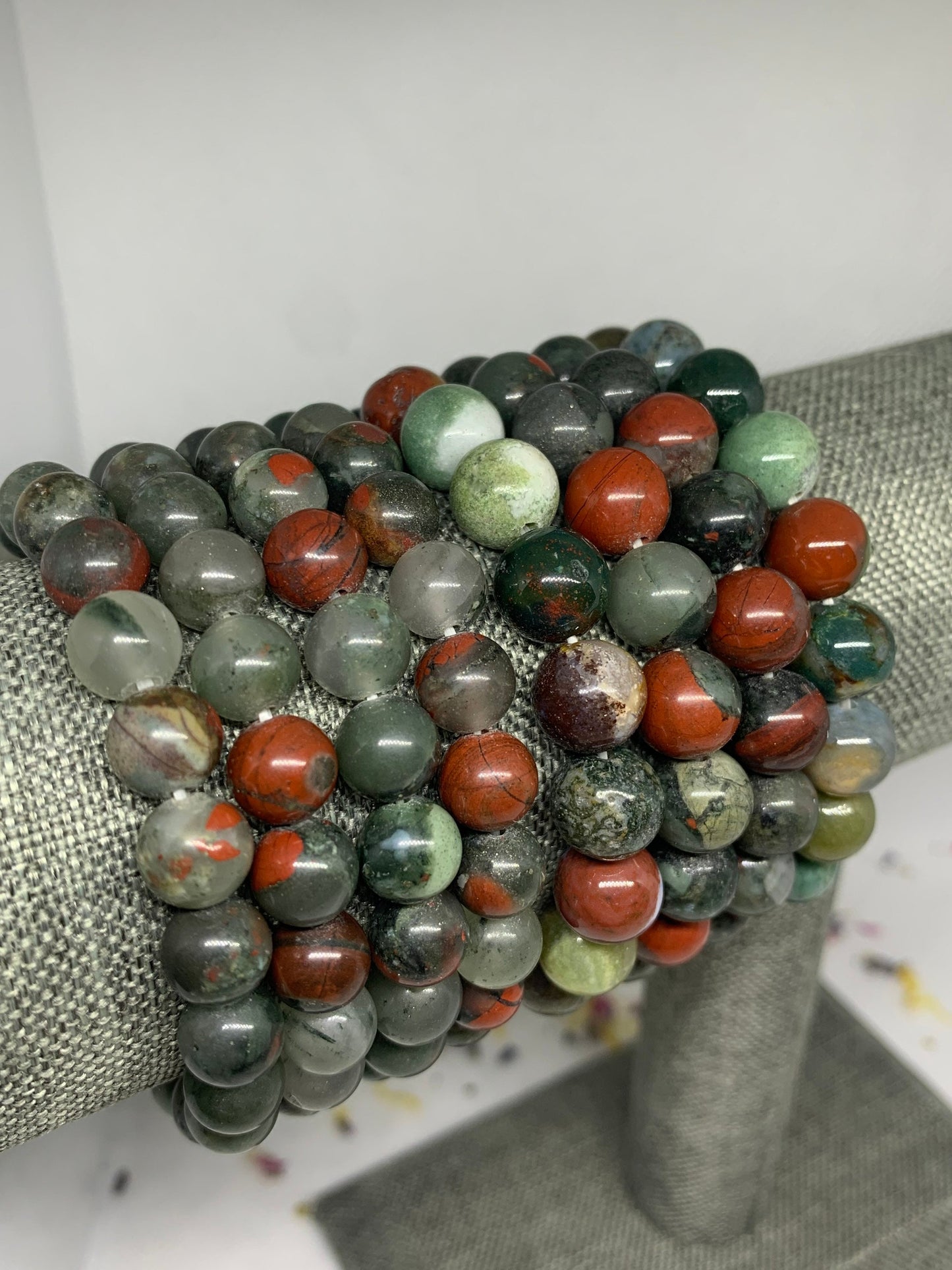 African Bloodstone 6-8mm Stretchy Beaded Crystal Bracelet