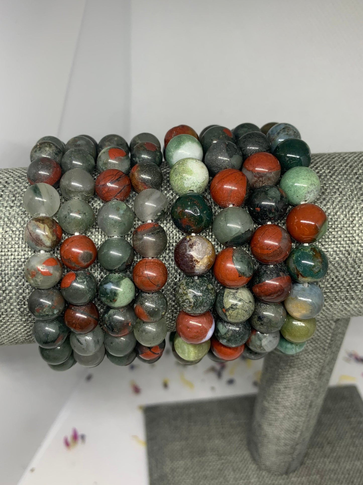 African Bloodstone 6-8mm Stretchy Beaded Crystal Bracelet