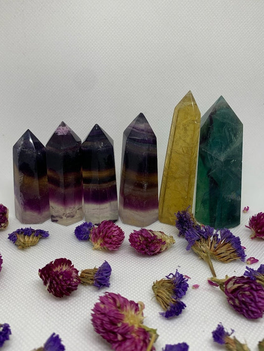Multicolor Rainbow Fluorite Polished Crystal Carved Towers ( YOU CHOOSE )
