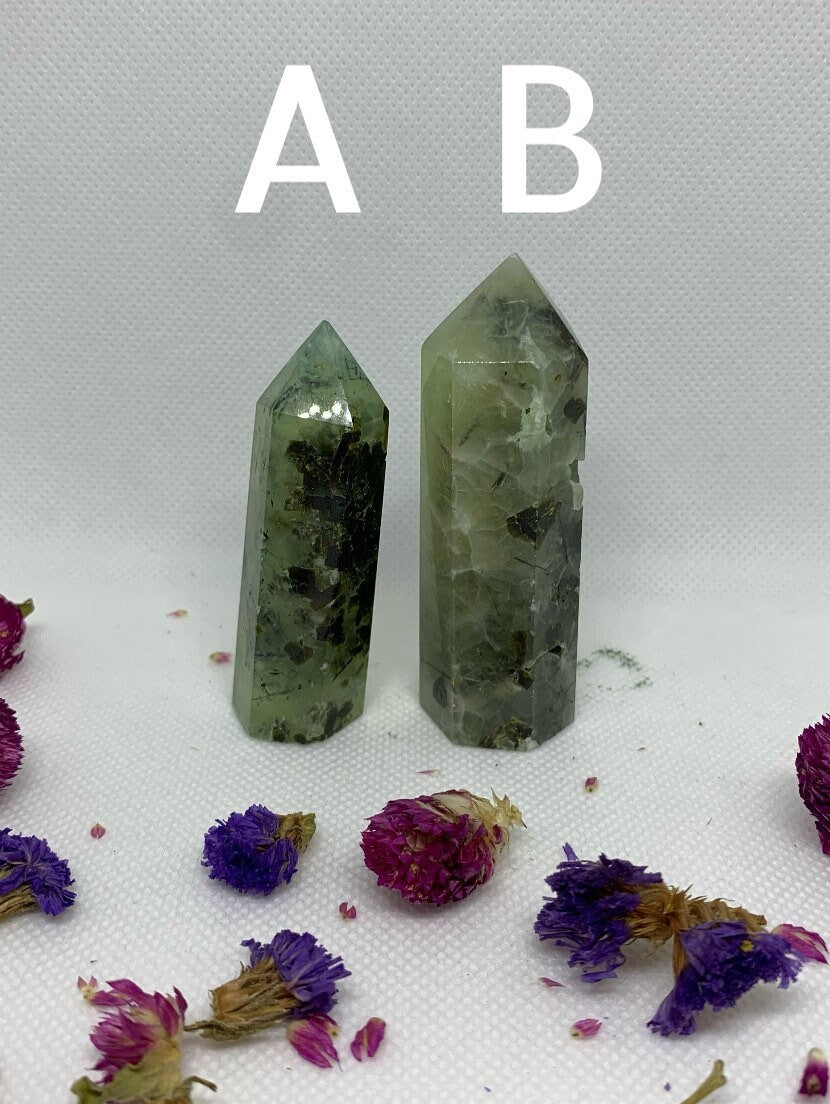 Prehnite and Epidote Polished Crystal Carved Towers ( YOU CHOOSE )