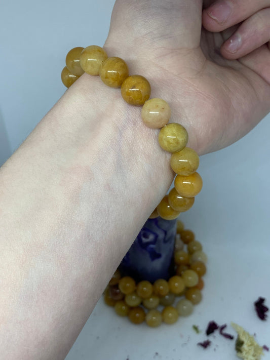 8 mm Yellow Jade Beaded Crystal Stretchy Beaded Bracelets