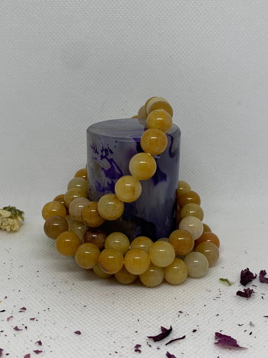 8 mm Yellow Jade Beaded Crystal Stretchy Beaded Bracelets