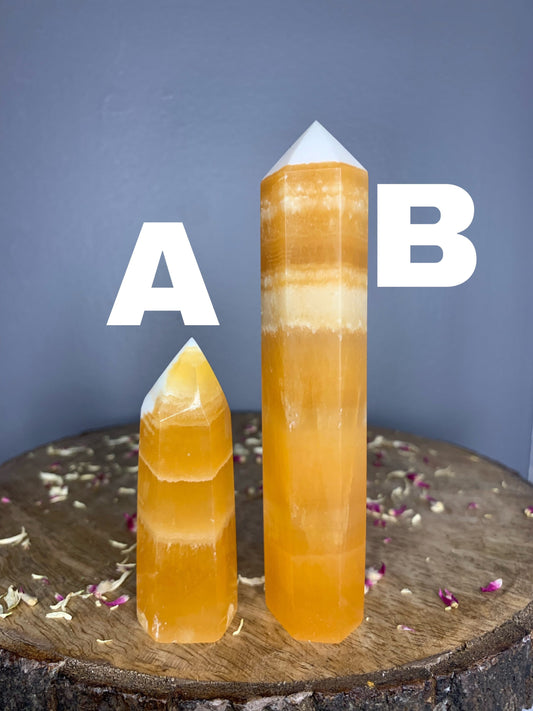 Large Orange Calcite Polished Crystal Tower Carving ( YOU CHOOSE )