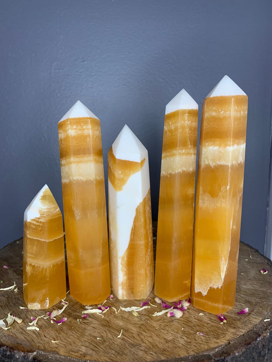 Large Orange Calcite Polished Crystal Tower Carving ( YOU CHOOSE )