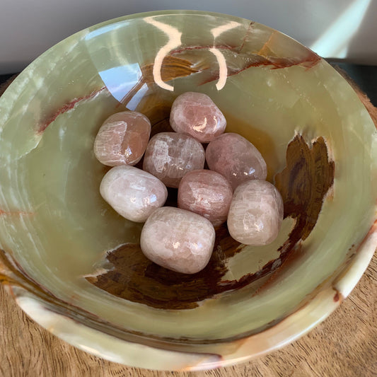 Pink Strawberry Calcite Tumbled Stone Crystal Polished Carved Mineral