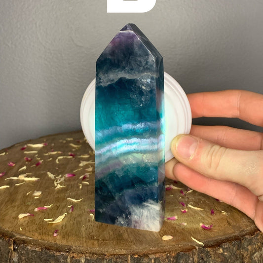 Wide Rainbow Fluorite Obelisk Towers Polished Crystal Carving