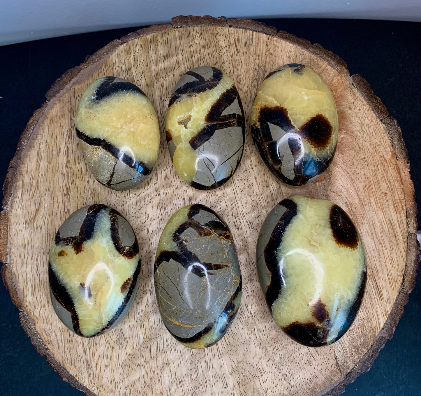 Septarian Nodule Crystal Polished Palm Stone Mineral Carvings ( YOU CHOOSE )