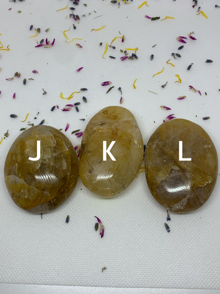 GoldenHealer Quartz Crystal Polished Carved Golden Hematoid Palm Stones ( YOU CHOOSE )