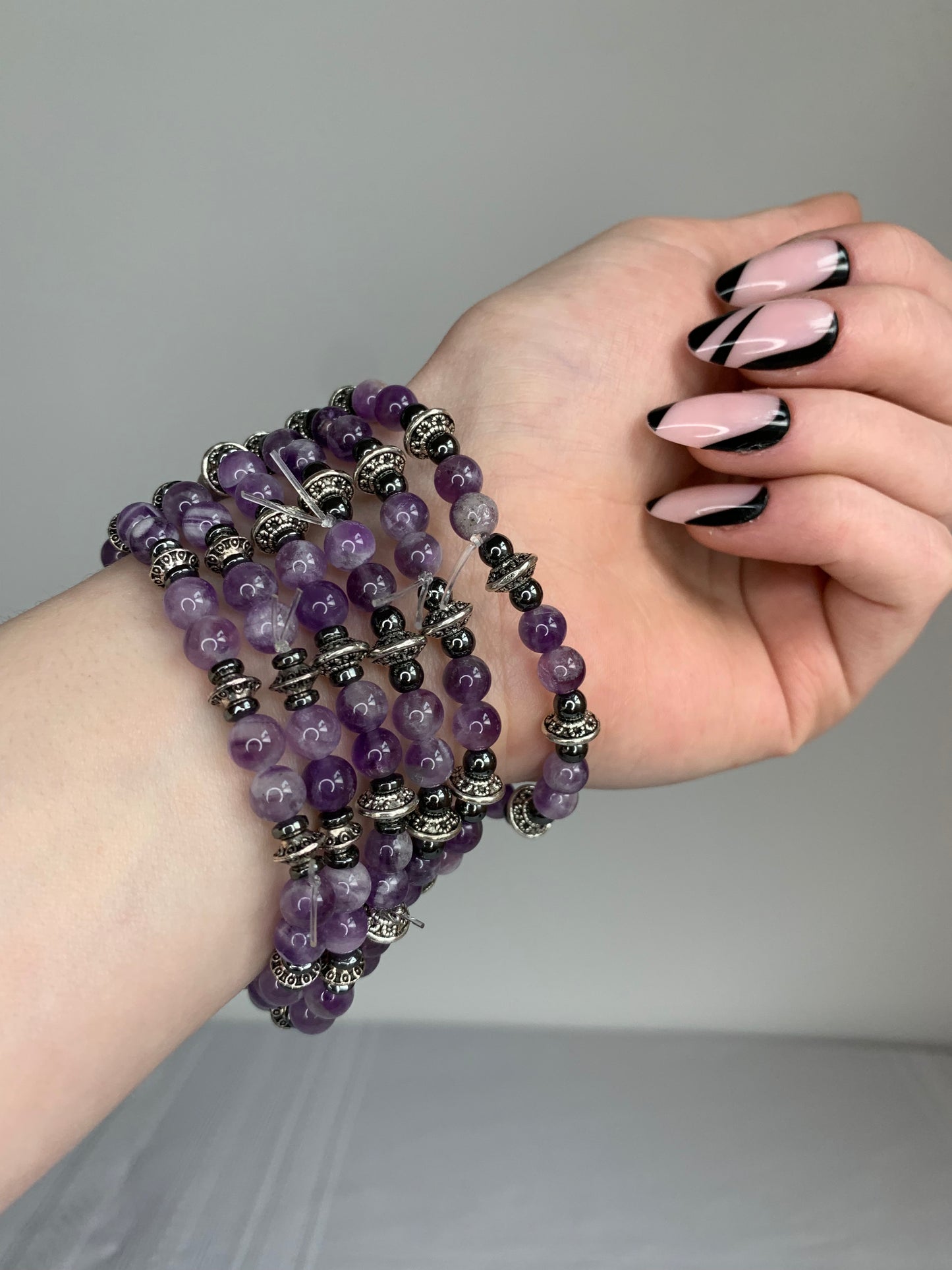 HANDMADE Crystal Bracelets Fluorite, Amethyst, Rose Quartz, Carnelian & Hematite Crystal Beaded Stretchy Jewelry Bracelets