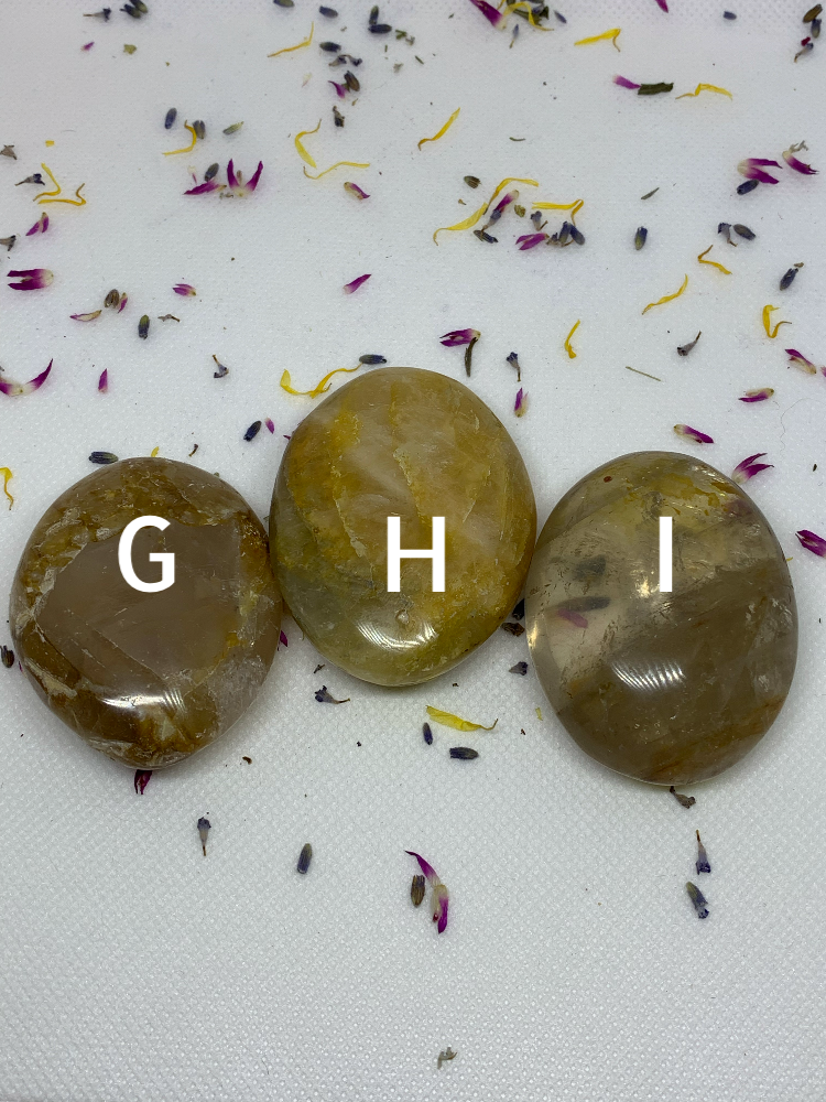 GoldenHealer Quartz Crystal Polished Carved Golden Hematoid Palm Stones ( YOU CHOOSE )