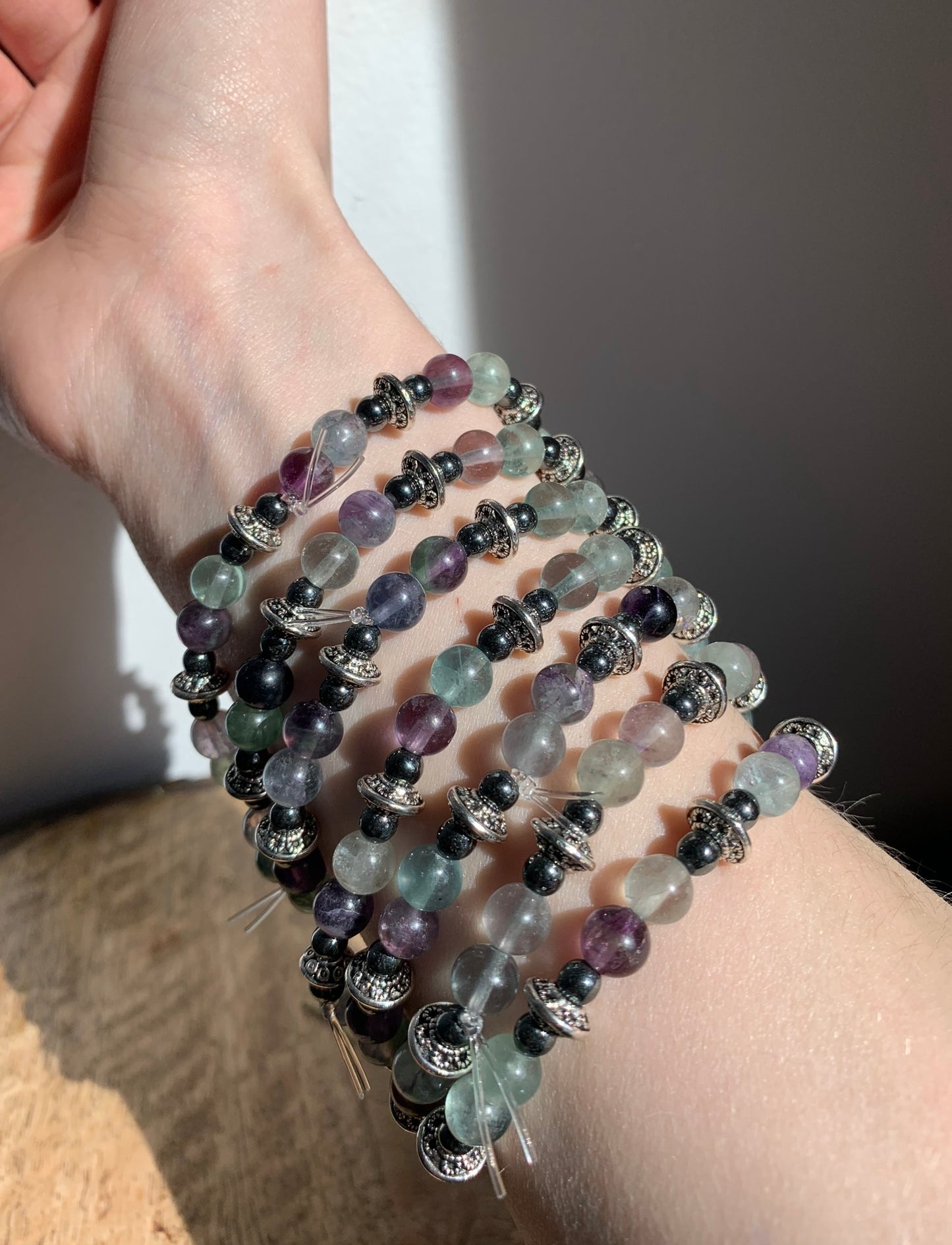 HANDMADE Crystal Bracelets Fluorite, Amethyst, Rose Quartz, Carnelian & Hematite Crystal Beaded Stretchy Jewelry Bracelets