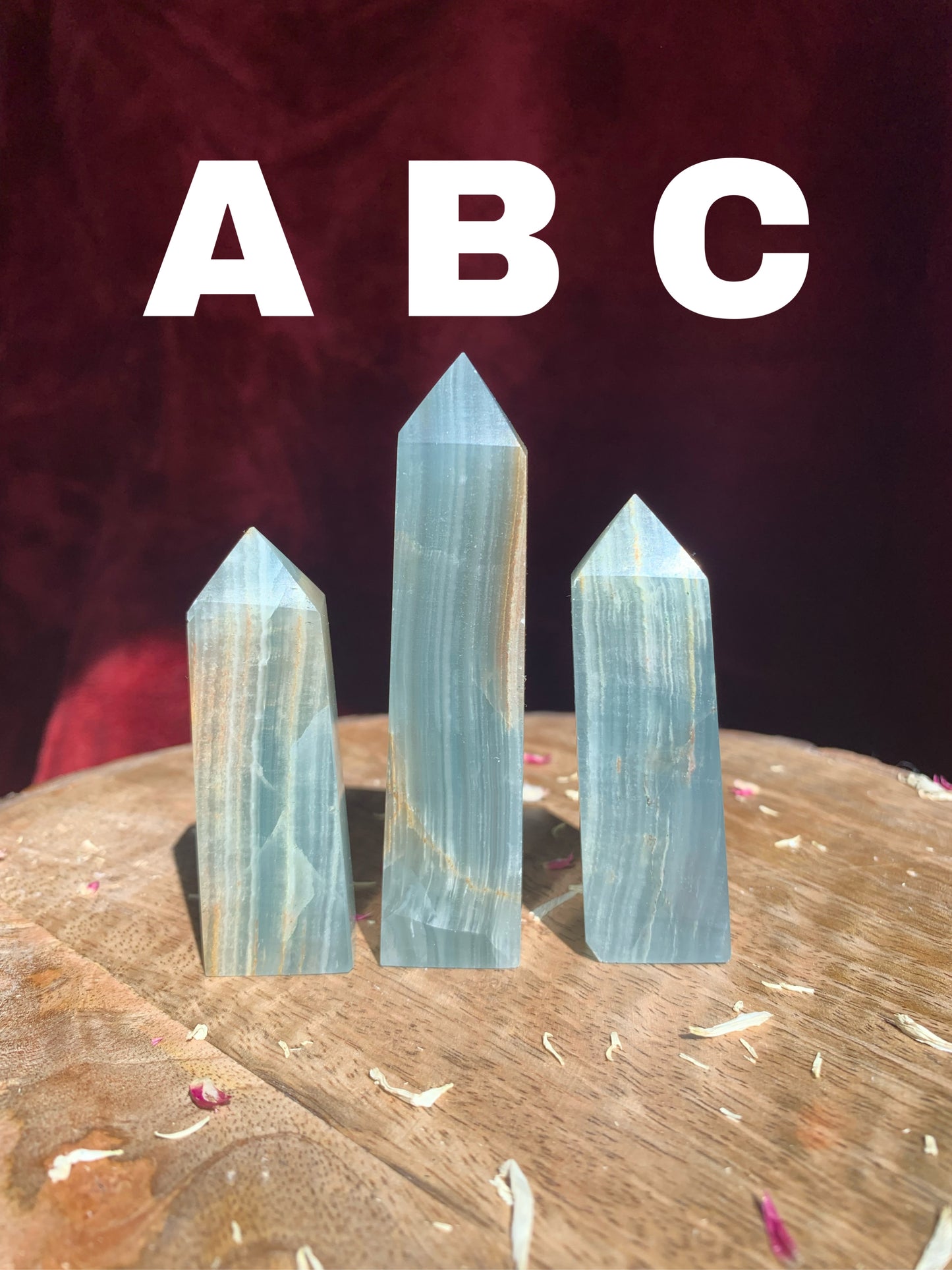 Blue Lumerian Onyx / Lumerian Aquatine Calcite Crystal Tower Obelisk Polished Carving ( YOU CHOOSE )