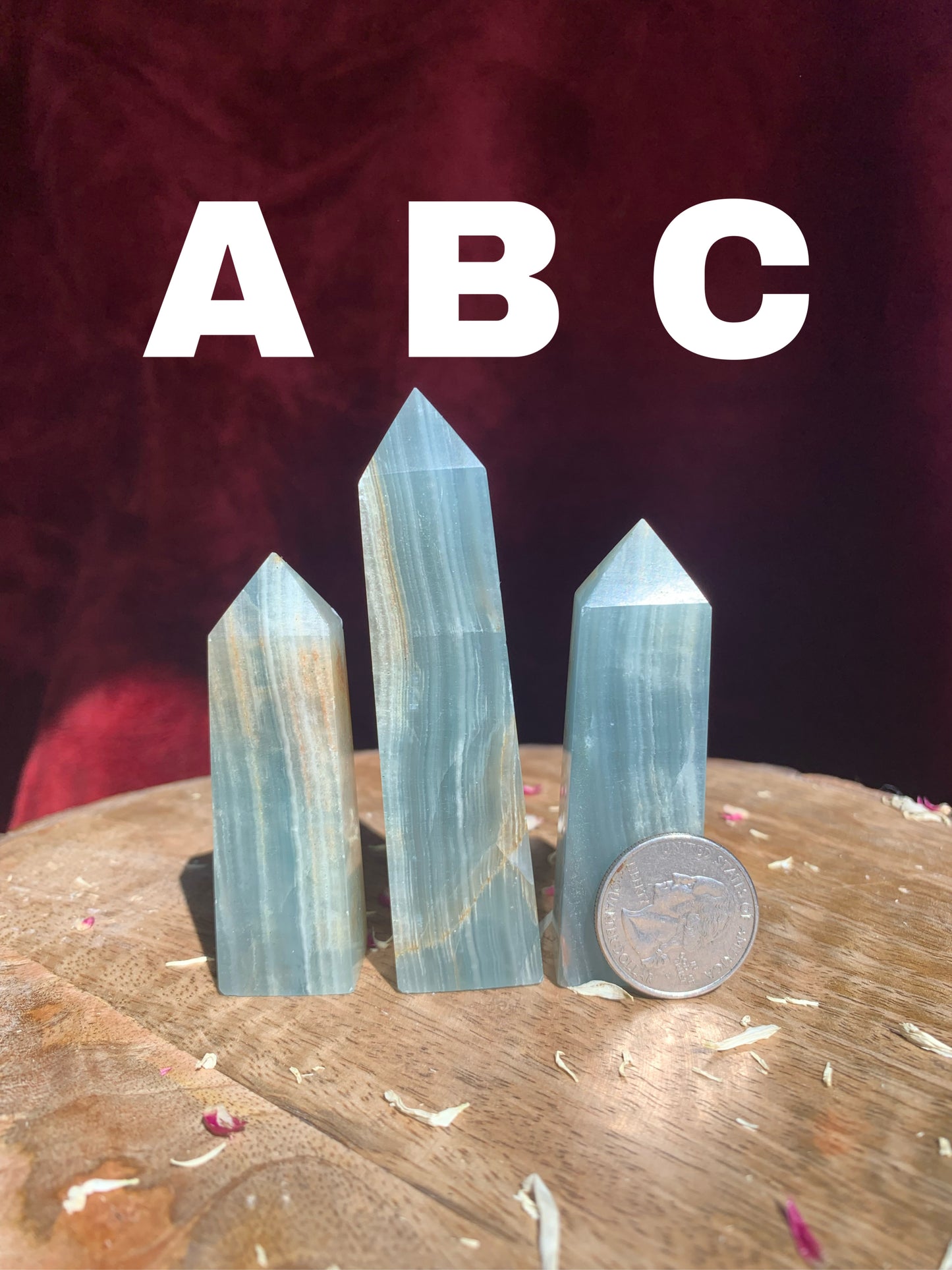 Blue Lumerian Onyx / Lumerian Aquatine Calcite Crystal Tower Obelisk Polished Carving ( YOU CHOOSE )