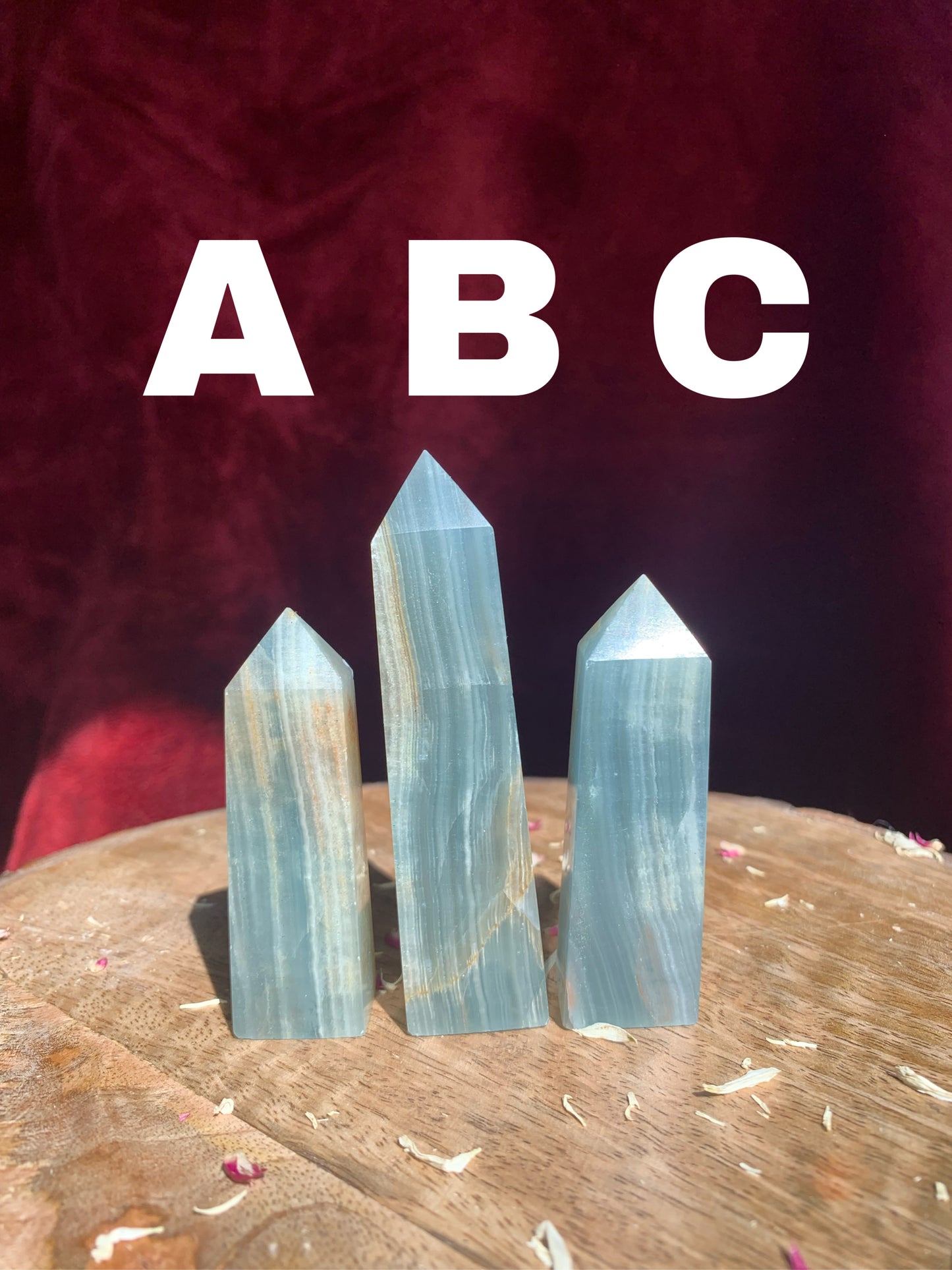 Blue Lumerian Onyx / Lumerian Aquatine Calcite Crystal Tower Obelisk Polished Carving ( YOU CHOOSE )