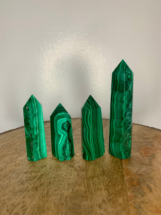 HIGH Quality Malachite Crystal Polished Tower Carvings, Carved Mineral 2-3.3 inches