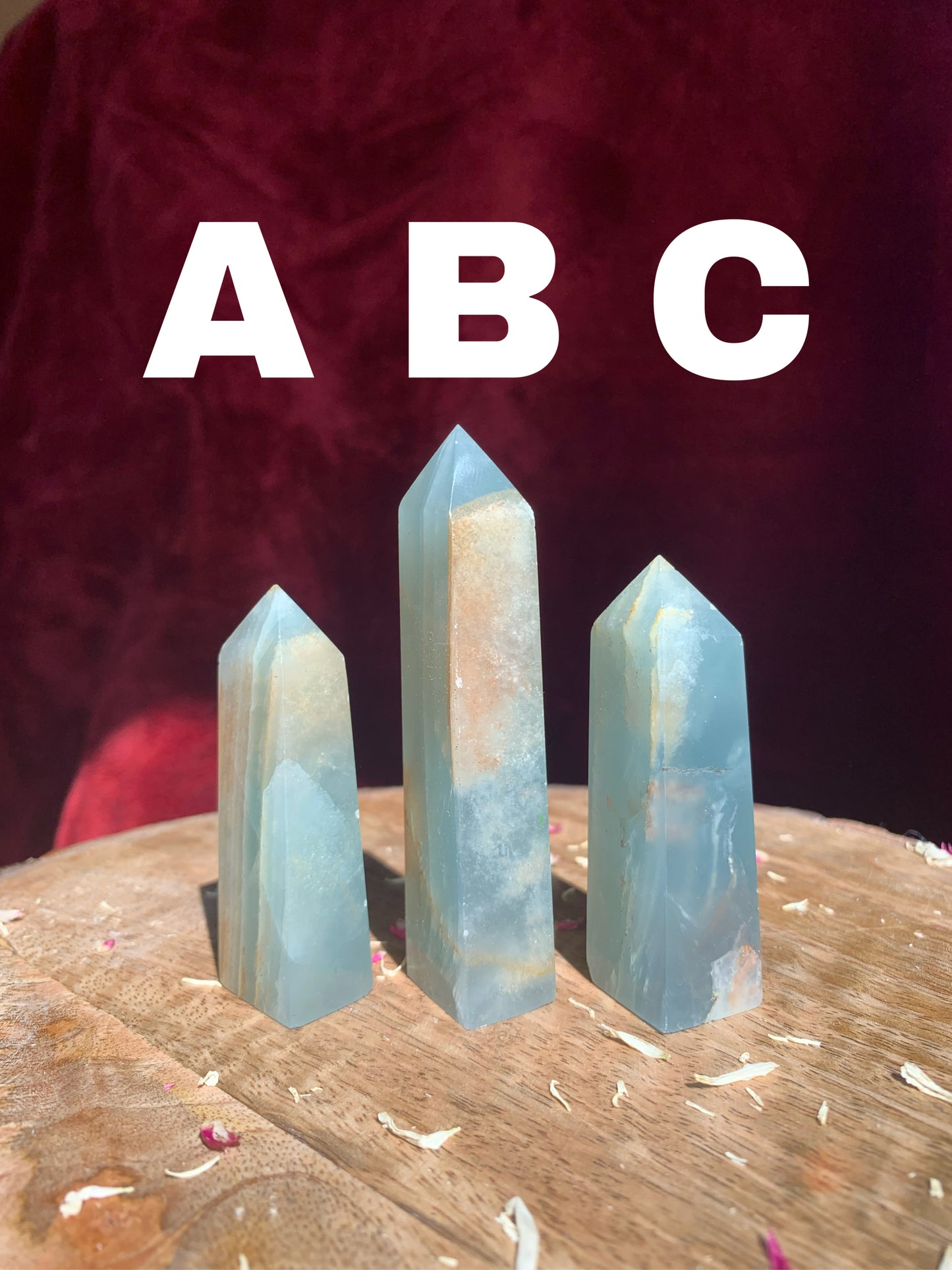 Blue Lumerian Onyx / Lumerian Aquatine Calcite Crystal Tower Obelisk Polished Carving ( YOU CHOOSE )