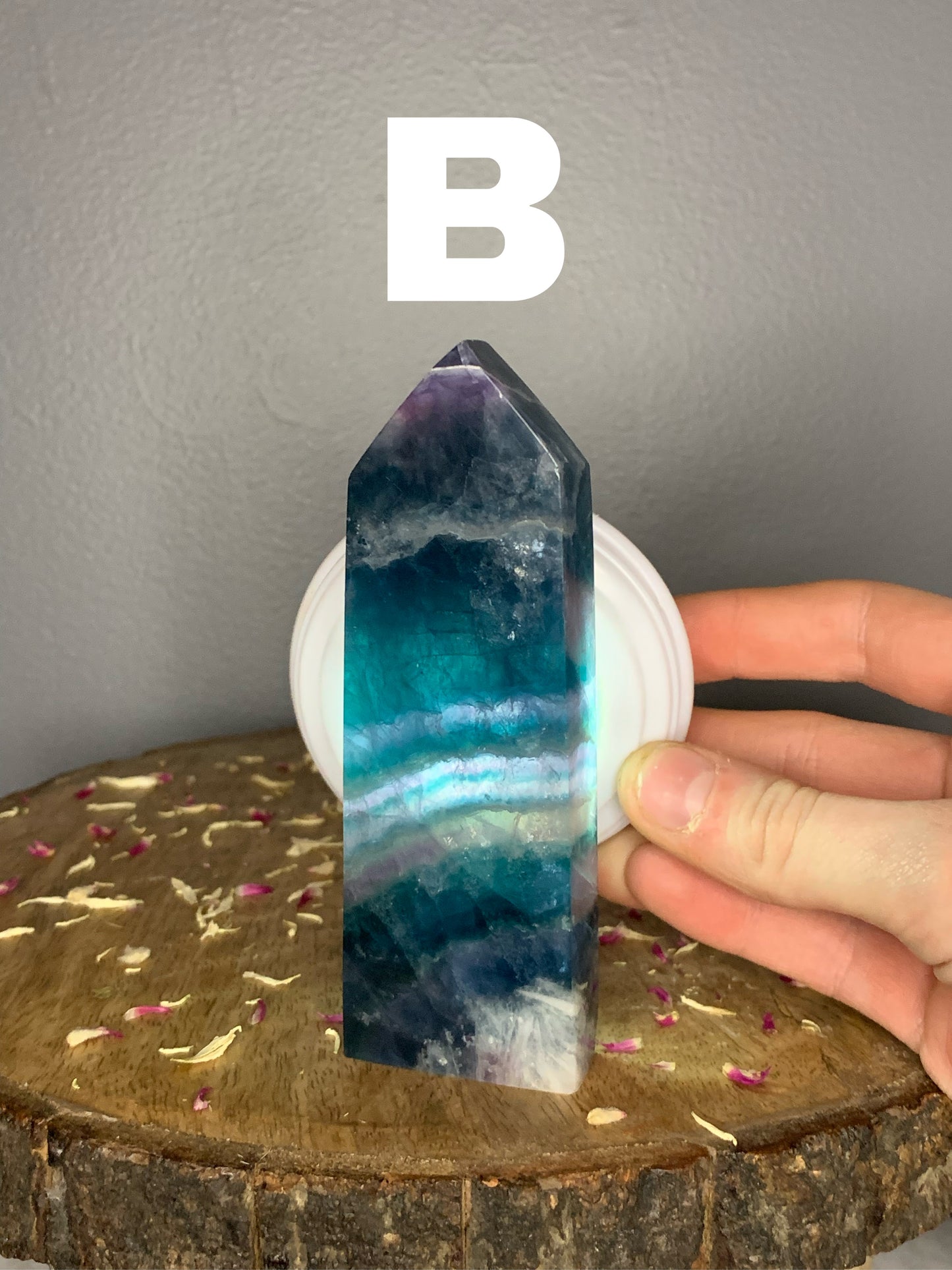 Wide Rainbow Fluorite Obelisk Towers Polished Crystal Carving