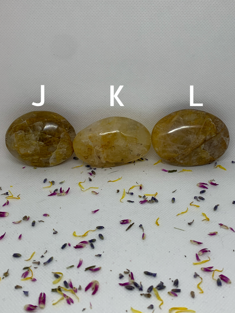 GoldenHealer Quartz Crystal Polished Carved Golden Hematoid Palm Stones ( YOU CHOOSE )